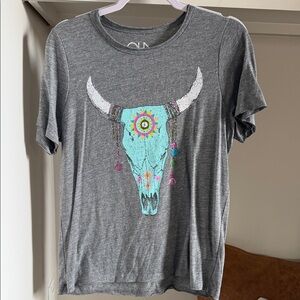 Chaser Gray Tee with Colorful Bull Skull Design